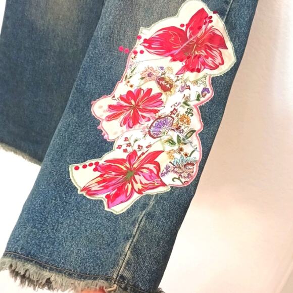 Thalia Sodi Jeans Womens Plus Sz 13 Blue Embroidered Sequins Flare Fringed Boho - Picture 3 of 16